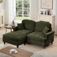 thumbnail image 4 of Newest Elegant Large Two Seater Modular L Shaped Sofa Couch,Flared Arms,Removable Ruffles Pleats Skirts,Spindle Legs, Comfy Chenille Loveseat Sofa,Movable Ottoman,Green, 4 of 15