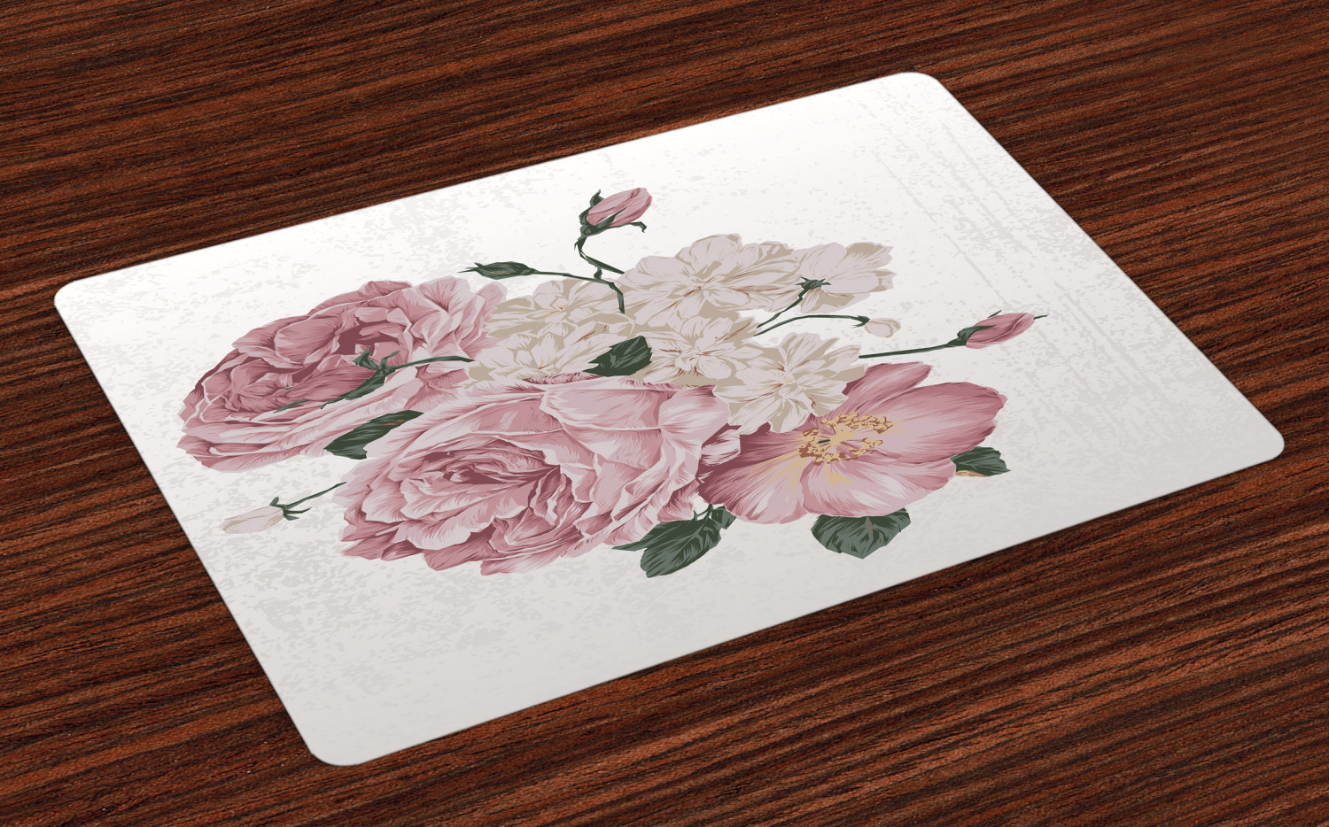 Rose Placemats Set of 4 Old Vintage Roses Corsage on Grunge Background Antique Romantic