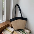 thumbnail image 4 of Bolso de mano tejido de paja para mujer, bolsos de playa trenzados de verano, bolso de mano de gran capacidad con asa superior, bolso de mano Vintage de retazos para ir de compras, 4 of 8