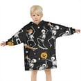 thumbnail image 3 of Black Halloween Dancing Skeletons Blanket Hoodies for Kids 6-13YR Oversize Wearable Blanket Hoodies for Boys Girls Teens, 3 of 7