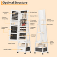 thumbnail image 6 of Roromall 360° Swivel Jewelry Cabinet with LED Lights,Inside Makeup Mirror,Rotatable Full Length Mirror with Jewelry Storage,Lockable Standing Jewelry Armoire Organizer with Drawer and Wheels, 6 of 8