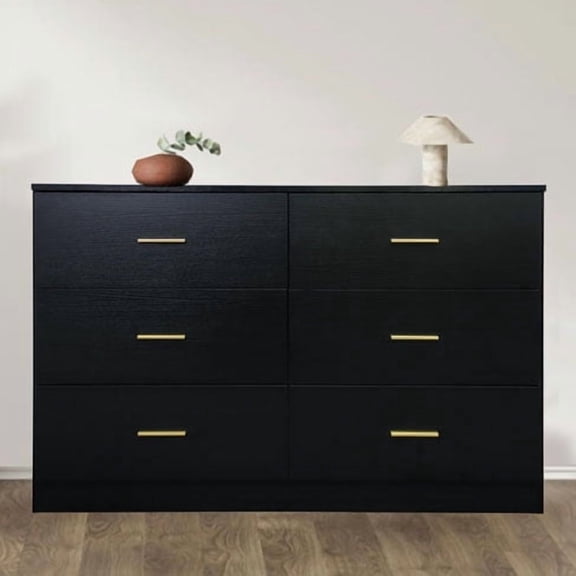 CQSXDA Modern 6-Drawer Dresser for Bedroom, Ample Storage Wide Chest of Drawers, Black