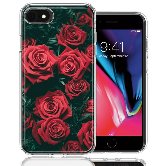 MUNDAZE For Apple iPhone 7/8/SE Red Roses Design Double Layer Phone Case Cover