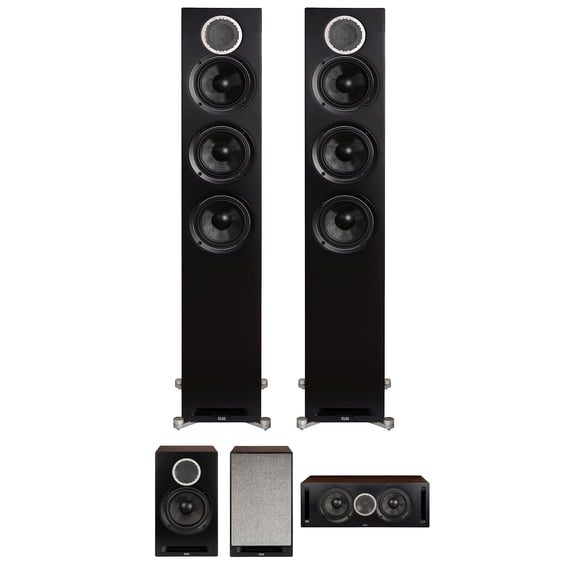 ELAC DFR52-BK Debut Reference Floorstanding Speaker Pair - Black/Walnut with a ELAC DBR62-BK Speaker Pair and a ELAC DCR52-BK Speaker (2019)