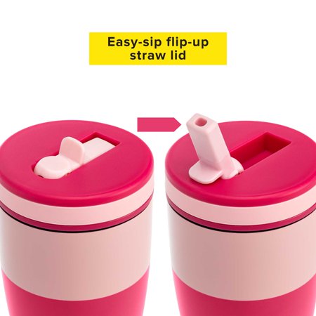 Tasty Double Wall Stainless Steel Insulated Tumbler with Built-In Straw Lid, 20 Ounce, Pink/Dark Pink