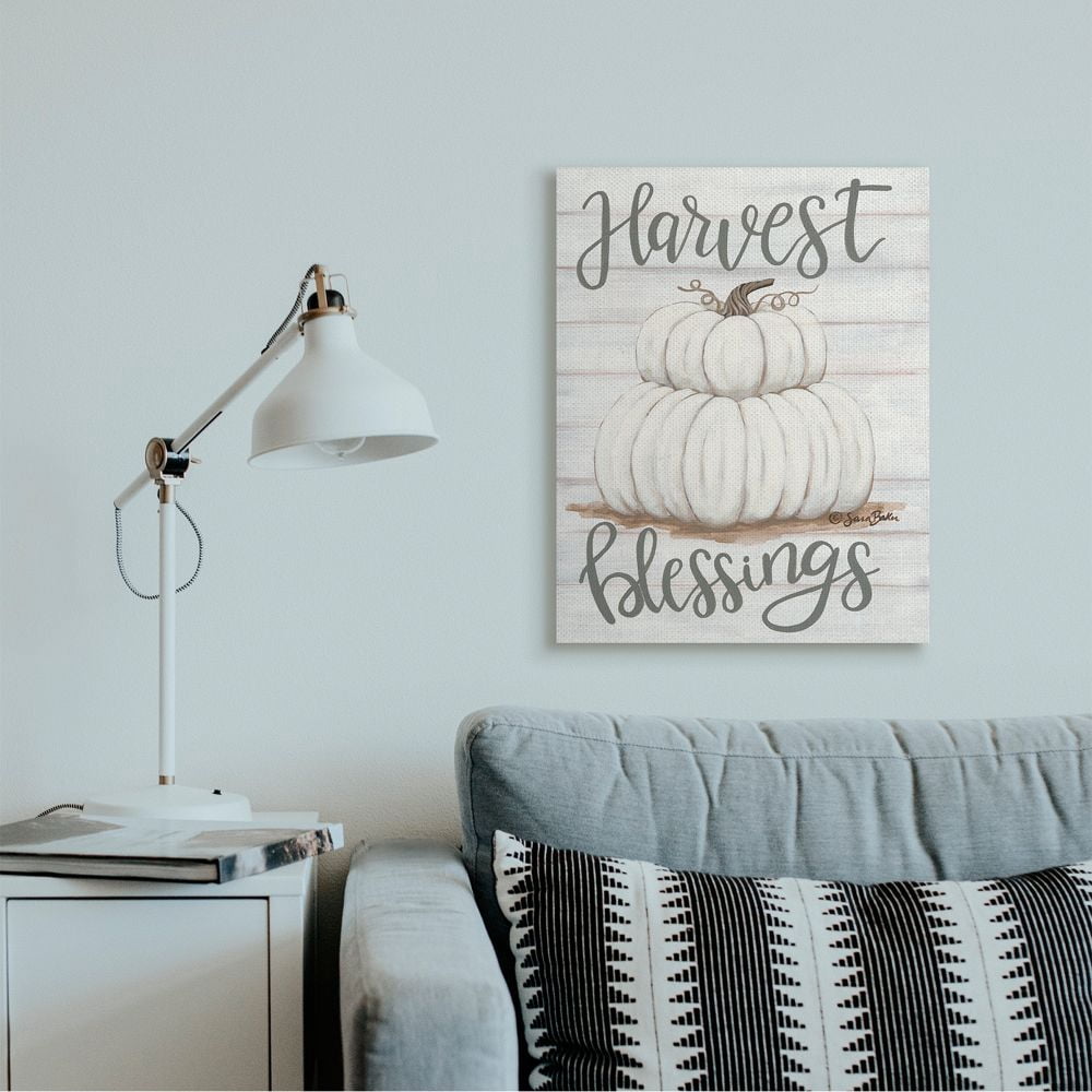 Stupell Industries Farm Fresh Harvest Blessing Sign White Pumpkins Canvas Wall Art Design by Sarah Baker