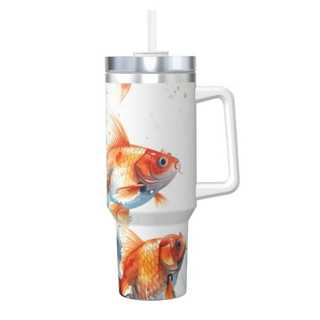 

Cauagu Three Goldfish Watercolor Splash Print Stainless Steel Vacuum Insulated Tumbler 40oz Water Bottle with Handle & Flip Straw Reusable Travel Coffee Mug for Women & Men