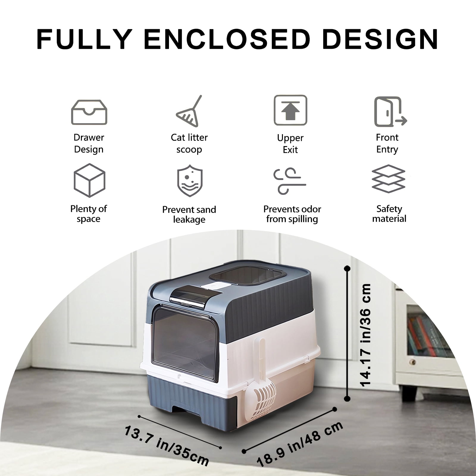 Collapsible Portable Cat Litter Box - 2-in-1 Enclosed/Semi-Enclosed, Up to 15 lbs Cats
