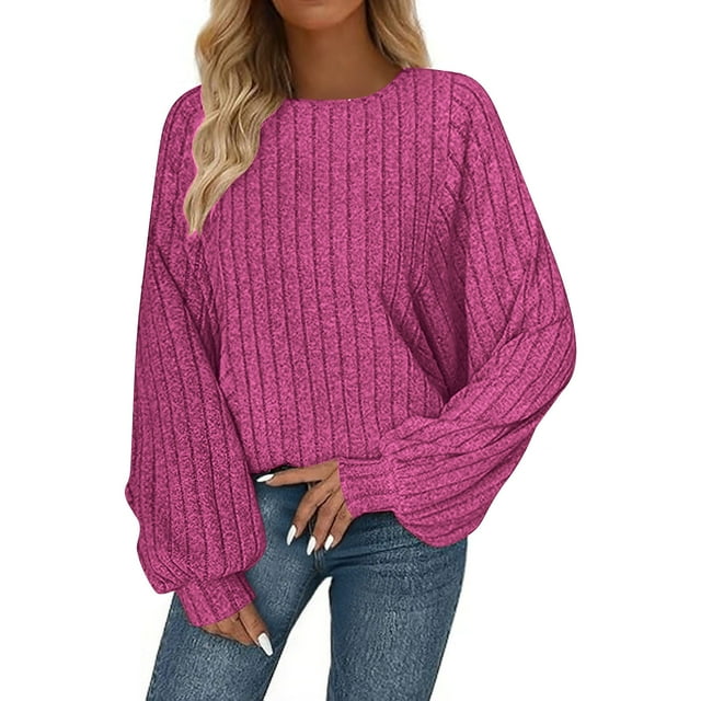 Tunique à Manches Chauve-Souris pour Femmes, Col Rond, Chandail Ample Léger, Haut Décontracté Chic Minimaliste Automne Hiver Mode