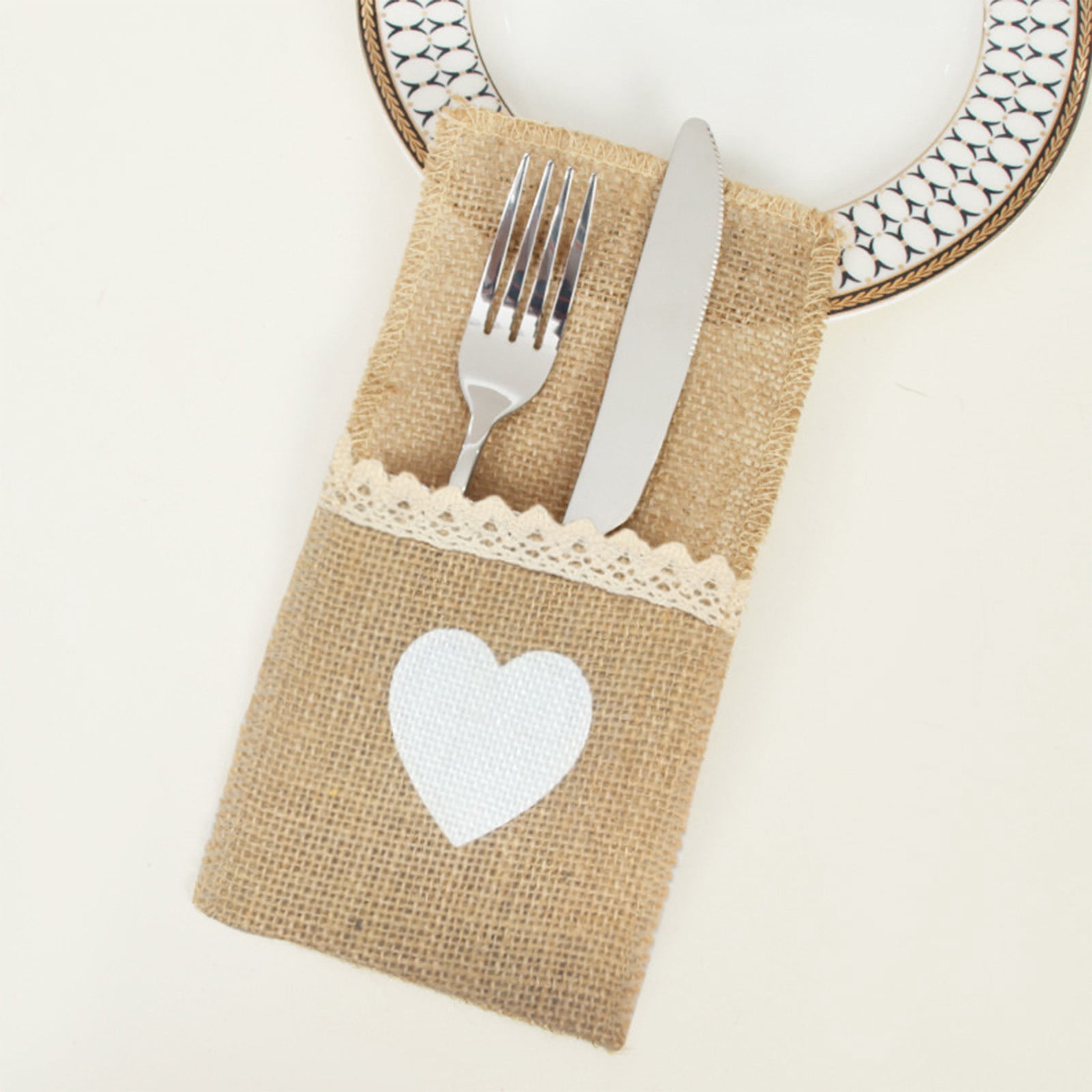 30Pc Cutlery Holder,Natural Burlap Tableware Utensil Holders,Burlap Lace Silverware Holder Linen Knife And Forks Cutlery Pouch Bag,Linen And Lace Cutlery Storage Bag For Vintage Rustic Wedding Party