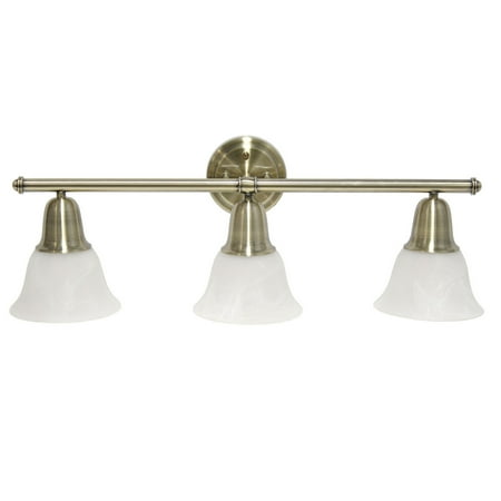26.5" Classic 3 Light Straight Metal Bar And Frosted Marble White Bell Shape Glass Shades Wall Mounted Vanity Fixture