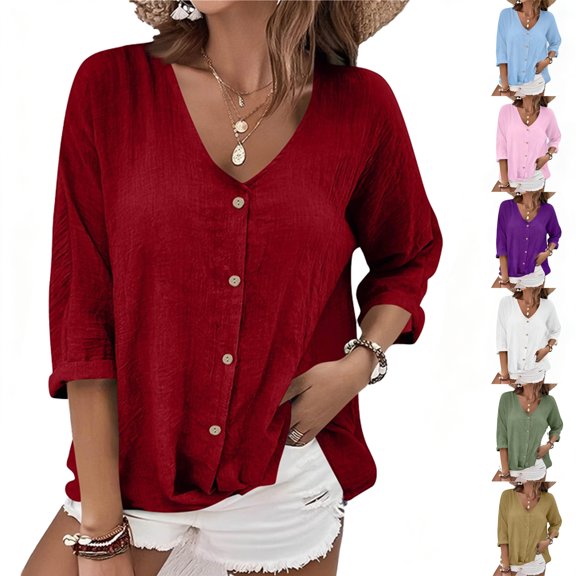 Dgankt Shirts for Women Fashion Comfortable V-Neck Long Sleeve Solid Casual T-Shirt Blouse,Size S-2XL