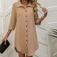 thumbnail image 5 of SMihono Women's Summer Short Sleeve Turndown Collar Dress Casual Button Down Slim Fit Business Office Dresses 2025 Basic Shirt Dress Brown M, 5 of 7