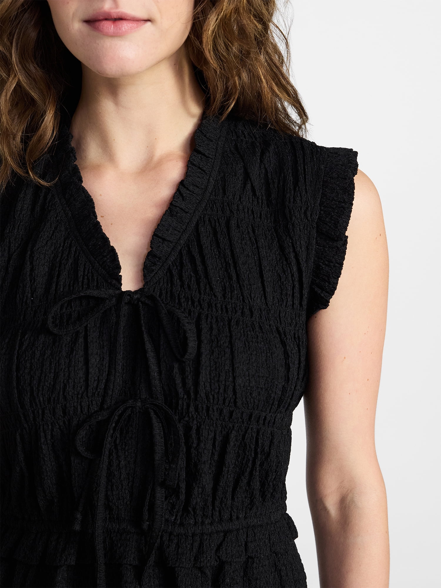 Time and Tru Women's Textured Tie Front Top, Sizes XS-XXXL