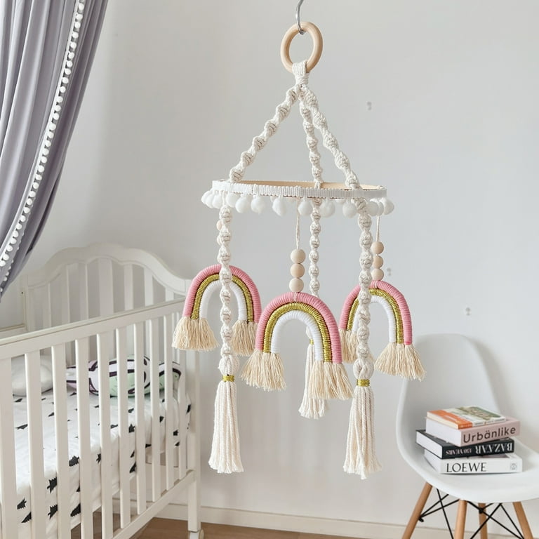 Macrame Baby Mobile, Mobile Bebe, Baby Crib Mobile, Hanging Nursery Mobile  With Wooden Beads and Macrame Feathers, Expecting Mom Gift 