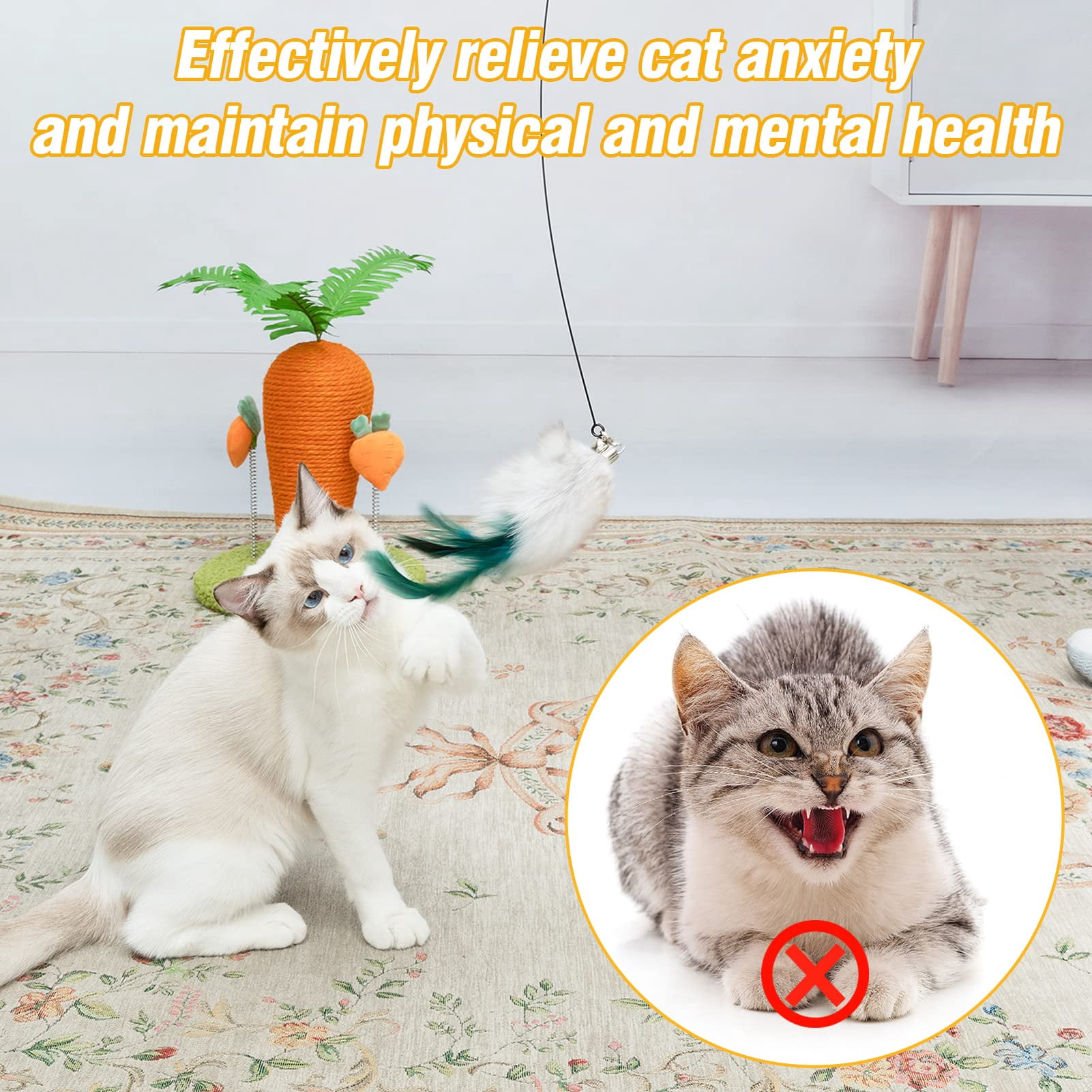 TETOU Interactive Bird Cat Toys Set, Cat Feather Toy with Self-Holding Suction Base, Flying Bird Cat Toys for Indoor Cats Kitten Play Chase Exercise -5 Replacement Birds