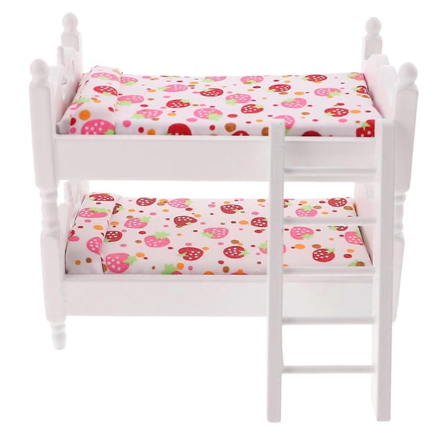 Mini Bunk Bed Model Designed For Pretend Play In Unique Style Crafted From Wood And Fabric For Kids In 1Set