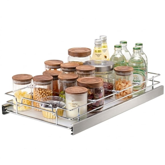 JUVCOT 11"W x 21"D Steel Pull Out Cabinet Organizer, Heavy Duty Slide Out Pantry Drawer for Under Sink