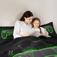 thumbnail image 5 of Manfei Kids Green Gamepad Twin Bedding Sets 7-Piece, Gamer Gaming Theme Bedding Comforter Set, Modern Fashion Honeycomb Reversible Sheet Sets, Ultra Soft Bedroom Decor, 5 of 8
