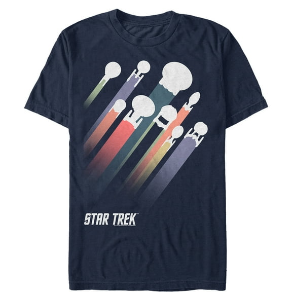 Men's Star Trek Spaceship Rainbow Streak  Graphic Tee Navy Blue Medium