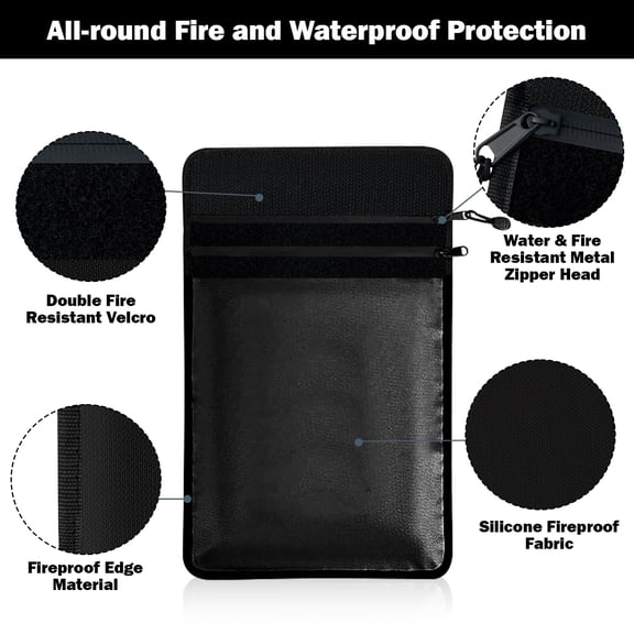 Haooryx Fireproof and Waterproof Document Bag, 38x28x1.5cm Rectangular Bag with Zipper, Black，Large capacity，1pack