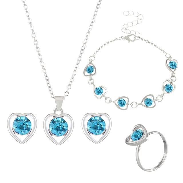 Conjunto de collar, pendientes y pulsera de cristal para mujer, regalo de San Valentín, collar de aleación.