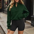 thumbnail image 3 of GERsome Cropped Sweatshirts for Women Long Sleeve Quarter Zip Solid Color Drawstring Hem Pullover Green S, 3 of 8