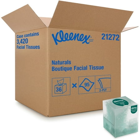 Kleenex Naturals Facial Tissue - 8" X 8.40" - White - Virgin Fiber, Fiber - Soft - For Restroom - 95 Per Box - 36 / Carton