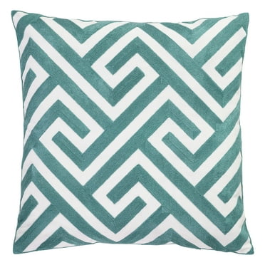 18''x18'' Embroidered Boho Cotton Throw Pillow Set of 2 Decorative Square Pillow Cover, Chevron/Zig Zag, Green/White