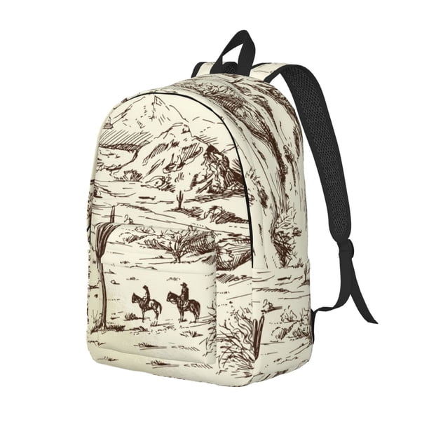 Fotbe Wild West Desert With Cowboys Mochila de Lona con Estampado, Mochila Duradera, Mochila Versátil de Alta Calidad, Mochila Compacta Vintage-Medium