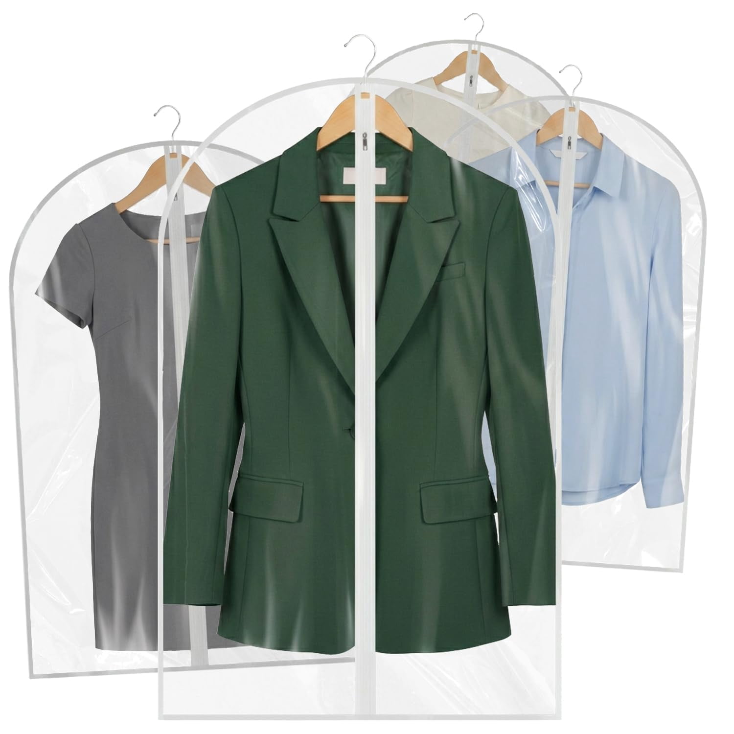 All Clear Garment Bags for Hanging Clothes, 10 Pack Suit Bags for Closet Storage, Plastic Dustproof Suit Cover Bags, Clothes Protectors Bag with zipper for Coats, Jackets, Shirts