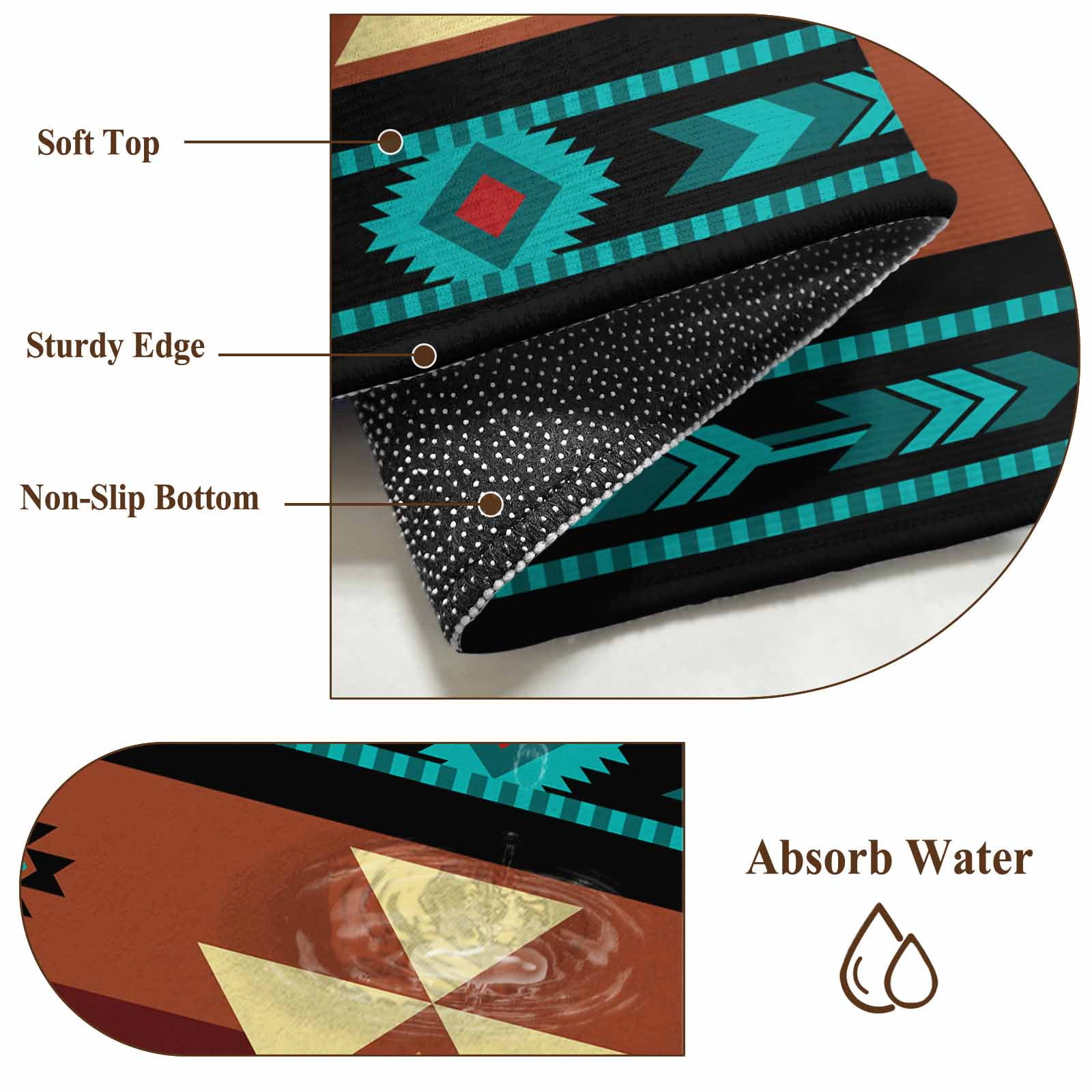 Turquoise Red Runner Rug 2x6 FT, Non Slip Hallway Carpet, Southwest American Native Abstract Pattern Washable Soft Floor Carpet Throw Runner Carpet Long Rug for Entryway Kitchen Bedside Sliding Door