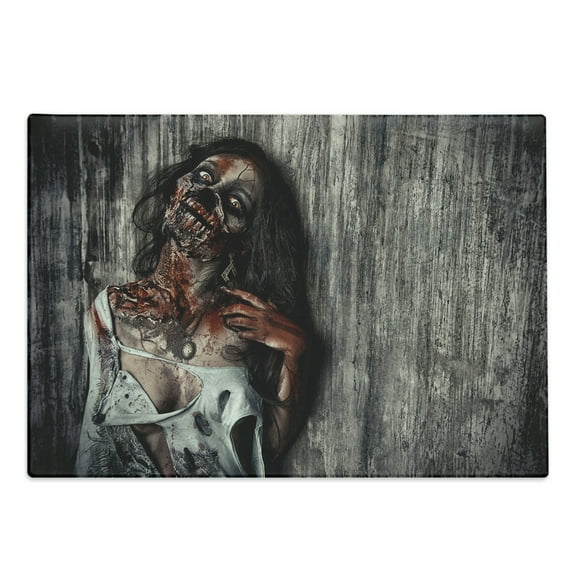 Zombie Cutting Board, Angry Dead Woman Sacrifice Fantasy Design Mystic Night Halloween Image, Decorative Tempered Glass Cutting and Serving Board, Large Size, Dark Taupe Peach Red, by Ambesonne