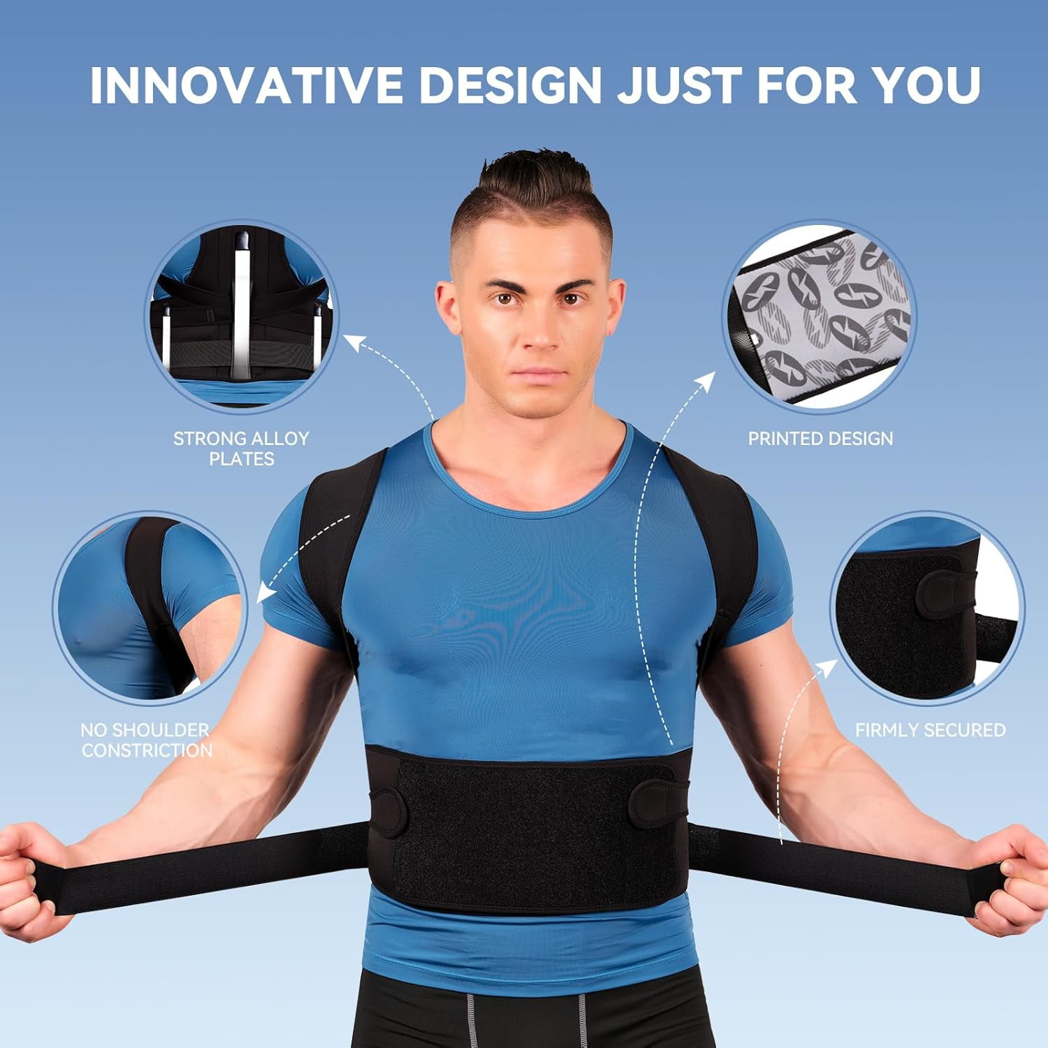 GKTG Back Brace Posture Corrector for Women and Men, Full Upper and Lower Back Support