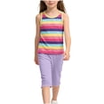 thumbnail image 2 of Girls' Rainbow Striped Two-Piece Summer Round Neck Sleeveless Vest And Elastic Waisted Cropped Pants Set Sizes 1-12, 2 of 6