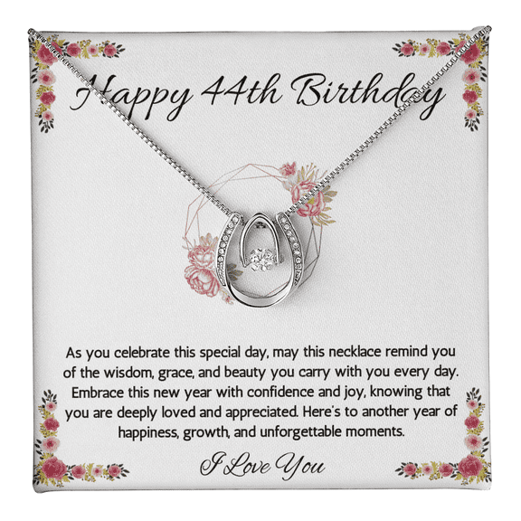 44th Birthday Women Gift Lucky in Love Message Card Necklace for Daughter Sister Mom wife Jewelry From dad Brother friend