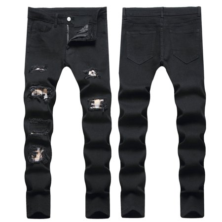 MHFRRA Mens Stretch Jeans Men s Jeans Stretchy Fashion Straight Slim Fit Jeans Size S