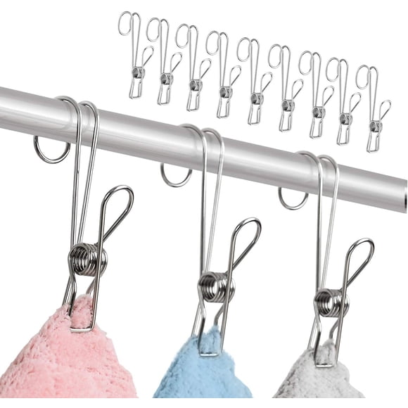Jinsinto 12 PCS 304 ss Metal long tail clip with Hook clip, Universal suspension clip for kitchen bathroom Office