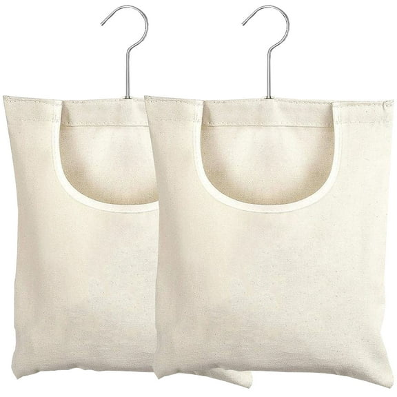 RIFESHOW Canvas Clothespin Bag with Hanging Hook Storage Organizer for Wardrobe and Laundry Room, 2 Pack, Beige, 12.5x10.5 inch
