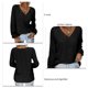 thumbnail image 4 of Mujer Top Cuello En V Linterna Manga Larga Encaje Moda Transpirable Casual Fit Blusa Negro XXL, 4 of 5