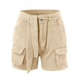 thumbnail image 4 of Pantalones cortos casuales de verano para mujer: con cinturón, 4 bolsillos, ajuste holgado, pantalones cortos ligeros de mezcla de algodón para el uso diario., 4 of 5