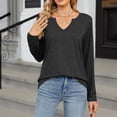 thumbnail image 3 of Scyoekwg Casual Long Sleeve Shirts for Women V-Neck Lightweight Slim Tops Vintage Loose Fashion Dressy Blouses Fall Clothes Solid Color Tops(Black,XL), 3 of 6