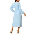 thumbnail image 3 of INSPIRE CHIC Women's Casual Long Sleeve Midi Fall Dresses V Neck Vintage Smocked Waist Flowy Long Dress Blue M, 3 of 5