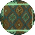 thumbnail image 1 of Ahgly Company Machine Washable Indoor Round Oriental Turquoise Blue Traditional Area Rugs, 6' Round, 1 of 4