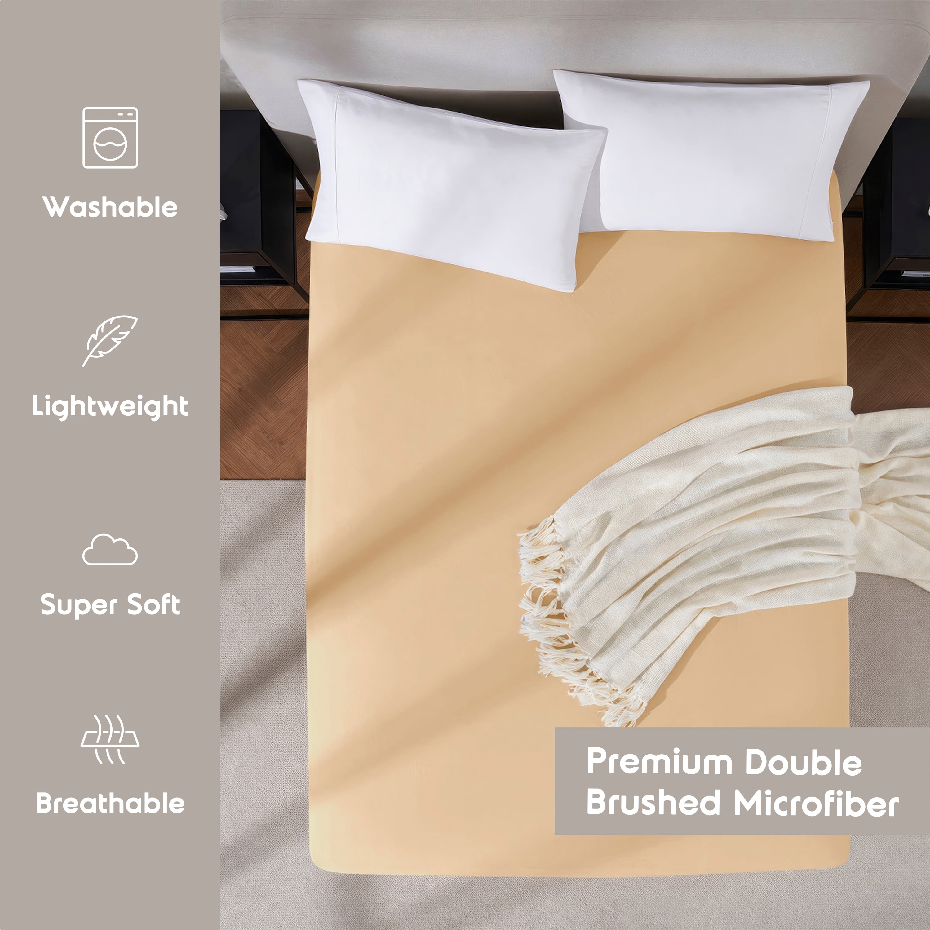 Lammaloe 2 Pack Extra Deep Pocket Twin XL Fitted Sheet Only, Fits 18" to 24" Mattress, Soft Microfiber Fitted Bed Sheet, Camel Gold