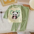 thumbnail image 2 of Odeerbi 1-7 Years Kids Boys Girls Summer Cotton Pajamas Long Sleeve Raglan Tops Pants Set Soft Loungewear Cute Print Sleepwear Casual Two-piece Pajama Sets Kids Boys Girls Clothes, 2 of 6