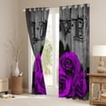 thumbnail image 3 of Purple Rose Window Curtains 52"Wx84"L Purple Black Romantic Floral 30%-50% Blackout Curtains Women Valentine'S Day Flower Window Curtains Retro Rustic Farmhouse Rose Window Treatments 2 Panels, 3 of 6