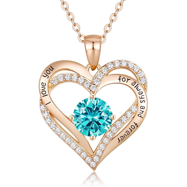 Collar de mujer de plata de ley 925 chapado en oro rosa con colgante de piedra natal para mujer con circonitas cúbicas, regalos de joyería para el día de la madre, regalo de cumpleaños para