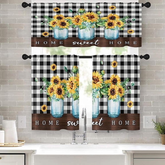 Window Valance for Windows, 52x39 Inch, 3 Pack, Sunflowers | Farmhouse Country Summer Home Rod Pocket Cafe Curtain Drapes for Living Room Bedroom Bathroom Kitchen Over Sink Decor