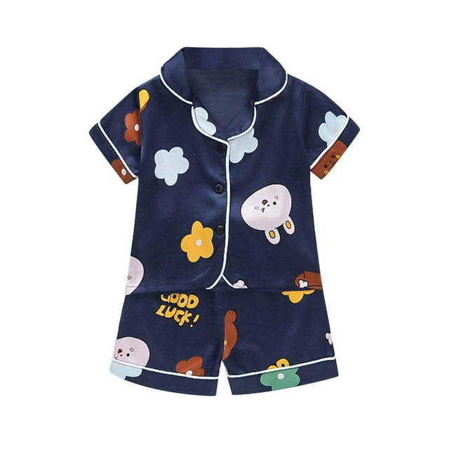 Sunnyoo Infant Girls Cartoon Prints Short Sleeve Button Shirt Shorts Pajamas, Sizes 6M-3T